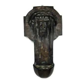 Bronze Embossed Holy Water Font Jesus Christ Head Of Thorns Wall Hanging Htf