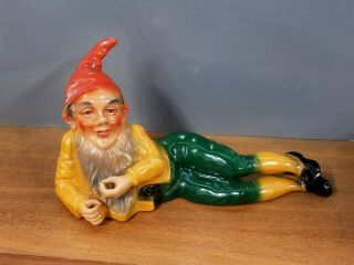 Vintage Heissner Terra - Cotta Garden Gnome West Germany 6 - 5/8  H X 12 - 1/4 " L