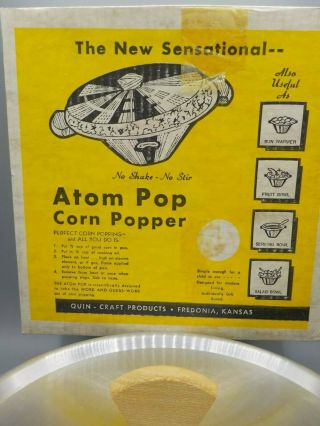 Vtg Mid Century Modern Atom Pop Popcorn Popper w/Box Serving Bowl w/Lid Exc 2