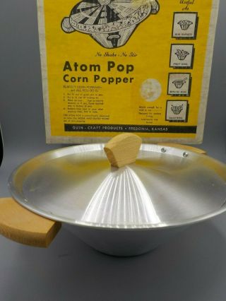 Vtg Mid Century Modern Atom Pop Popcorn Popper w/Box Serving Bowl w/Lid Exc 3