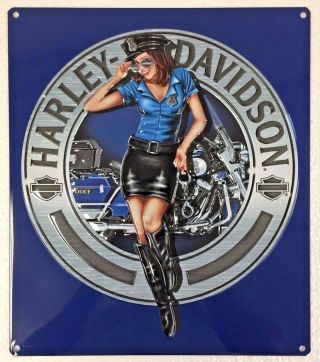 Ande Rooney Harley Davidson Police Babe Tin Girl Motorcycle Bike Garage Sign