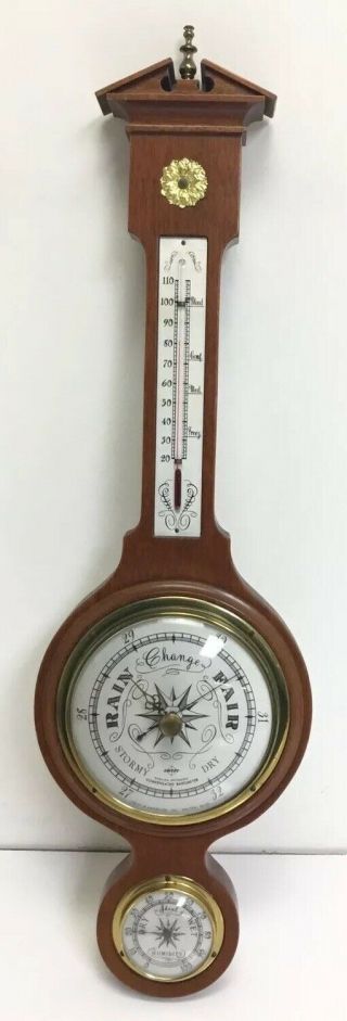 Vintage Swift Banjo Barometer Thermometer Mahogany Wood,  Brass,  Boston
