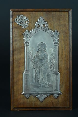 Rare French Antique 1894 Religious Frame / Stand St Magdalene / Gothic Style