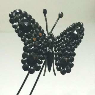 Antique Hat Pin/hair Ornament Faceted Jet Butterfly Just A Real Pretty One