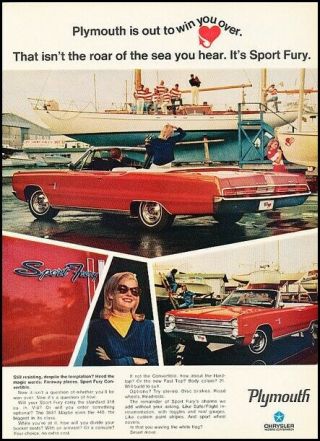 1967 Plymouth Sport Fury Convertible Vintage Advertisement Print Art Car Ad J500