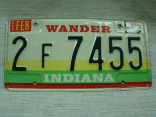 Vintage Indiana State License Plate 1985 Tag No.  2f 7455 Wander County