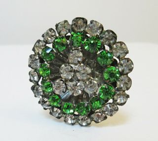 Antique Large Hatpin Green Clear Rhinestones 12.  5 "