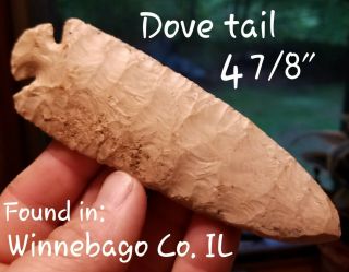 Authentic Dove Tail Arrowhead Spear Point Native Indian Artifact Winnebago Co.  Il