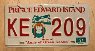 1994 Prince Edward Island Canada Pei License Plate " Ke 209 " 94 Ann Green Gables