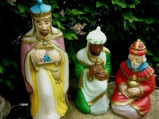 Nativity All 3 Wise Men Kings Blow Mold Christmas Decoration With Lights