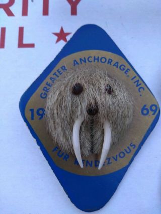 Fur Rendezvous 1969 Pin Button Pinback Rondy Alaska Anchorage Dog Race Vintage