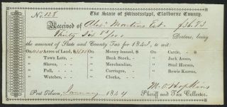 1844 Claiborne County,  Mississippi Tax Receipt – Slaves