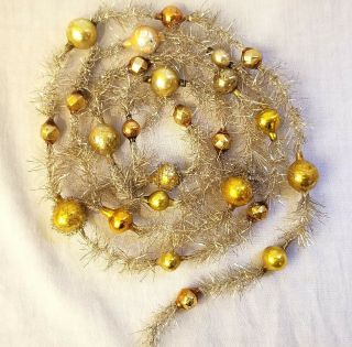 Various Gold Glass Beads & Tinsel Garland.  Pre - World War I.  Germany.