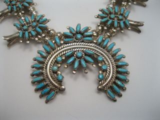 Ed Niiha Zuni Silver & Needlepoint Turquoise Squash Blossom Necklace,  Earrings 2