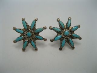 Ed Niiha Zuni Silver & Needlepoint Turquoise Squash Blossom Necklace,  Earrings 3
