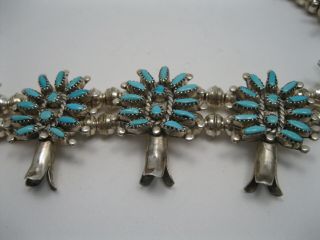 Ed Niiha Zuni Silver & Needlepoint Turquoise Squash Blossom Necklace,  Earrings 5