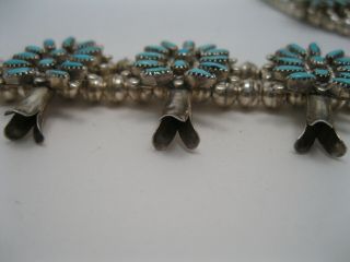 Ed Niiha Zuni Silver & Needlepoint Turquoise Squash Blossom Necklace,  Earrings 6