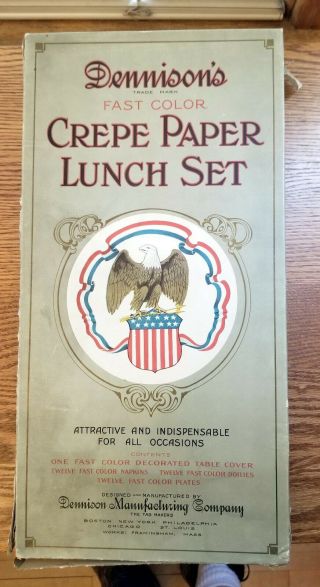 Dennison Crepe Paper Lunch Set.  Patriotic.  4th Of July.  Tablecloth,  Decorations.