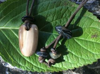 Deschutes Petrified Wood / Oregon Blue Black Agate Necklace RARE Black Banding 3