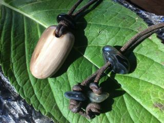 Deschutes Petrified Wood / Oregon Blue Black Agate Necklace RARE Black Banding 6