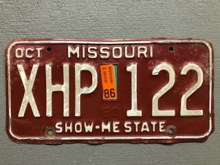 Vintage Missouri License Plate Maroon /white Show Me State Xhp - 122 1986 Sticker