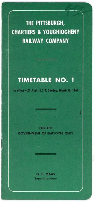 Pittsburgh,  Chartiers & Youghiogheny Railway Employee Timetable 1978
