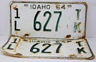 1964 Idaho License Plate Collectible Antique Vintage Matching Set Pair 1l 627 Tk
