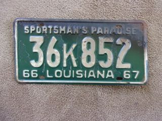 1966 Louisiana 1967 License Plate 36k852