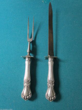 Antique 1910s Gorham Sterling Silver Meat Carving Set Knife & Fork
