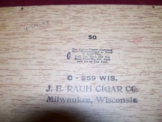 Old JE Rauh Cigar Co Factory Smokers Wood Wooden Box Vintage Tobacco Counter Top 3