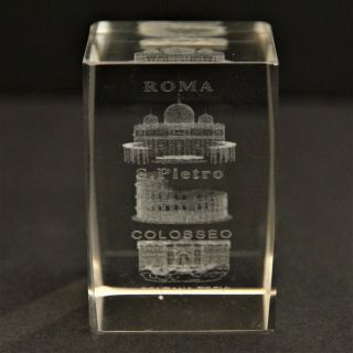 Rome Italy Roma Paperweight 3d Laser Etched Glass Sculpture Trevi Fountain Etc.