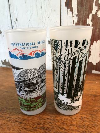 5 Vintage Michigan Souvenir Glasses Soo Locks International Bridge Hartwick Pine 4