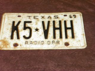 Vintage 1969 Texas Tx Single License Plate K5vhh Radio Operator Opr
