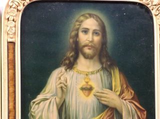 RARE Old Sacred Heart of Jesus & Mary Art Print Savior & Holy Mother of God icon 3