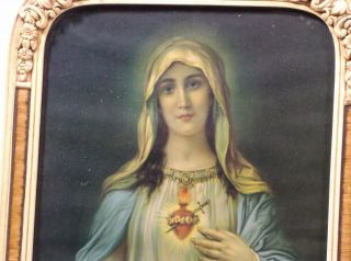 RARE Old Sacred Heart of Jesus & Mary Art Print Savior & Holy Mother of God icon 4