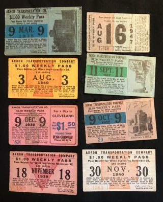 15 Akron Transportation Company Weekly Passes,  1930s - 40s Trolley - Bus - Ticket