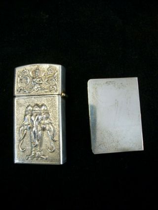 Vintage Embossed Sterling Silver Pocket Lighter Siam Thailand & Sterling Match 2