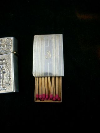 Vintage Embossed Sterling Silver Pocket Lighter Siam Thailand & Sterling Match 4