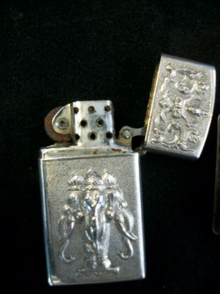 Vintage Embossed Sterling Silver Pocket Lighter Siam Thailand & Sterling Match 7
