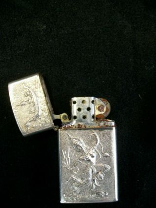 Vintage Embossed Sterling Silver Pocket Lighter Siam Thailand & Sterling Match 8