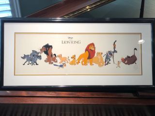 Lion King " Cast Of Characters " Sericel - 39 - 1/4 " X 18 - 1/14 " Framed