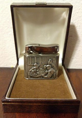 Vintage 835 Silver Semi Automatic Lighter 1000 Zunder Drp " Group Around Table "