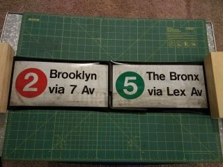 Nyc Subway Irt Redbird Side Route Roll Sign Piece Lg - 2 To Brooklyn/5 To Bronx