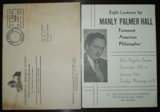Rare,  1942,  Manly P.  Hall,  Philosopher,  Public Lecture Flyer & Envelope