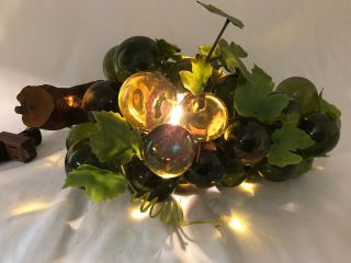 Vintage Acrylic Lucite Grape Cluster Green Lighted Plastic Vines DriftWood Retro 2