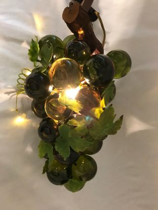 Vintage Acrylic Lucite Grape Cluster Green Lighted Plastic Vines DriftWood Retro 3