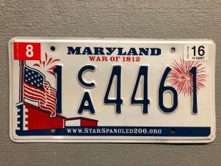 Maryland License Plate War Of 1812 American Flag 