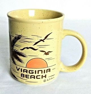 Virginia Beach Coffee Tea Mug Cup Palm Trees Sun Beach Tan Speckled 3.  75 "