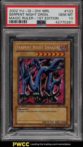2002 Yu - Gi - Oh 1st Edition Serpent Night Dragon Mrl Psa 10 Gem (pwcc)