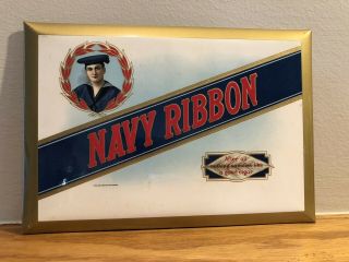 Navy Ribbon Tobacco Advertising Cigar Lable Celluloid Over Cardboard Sign